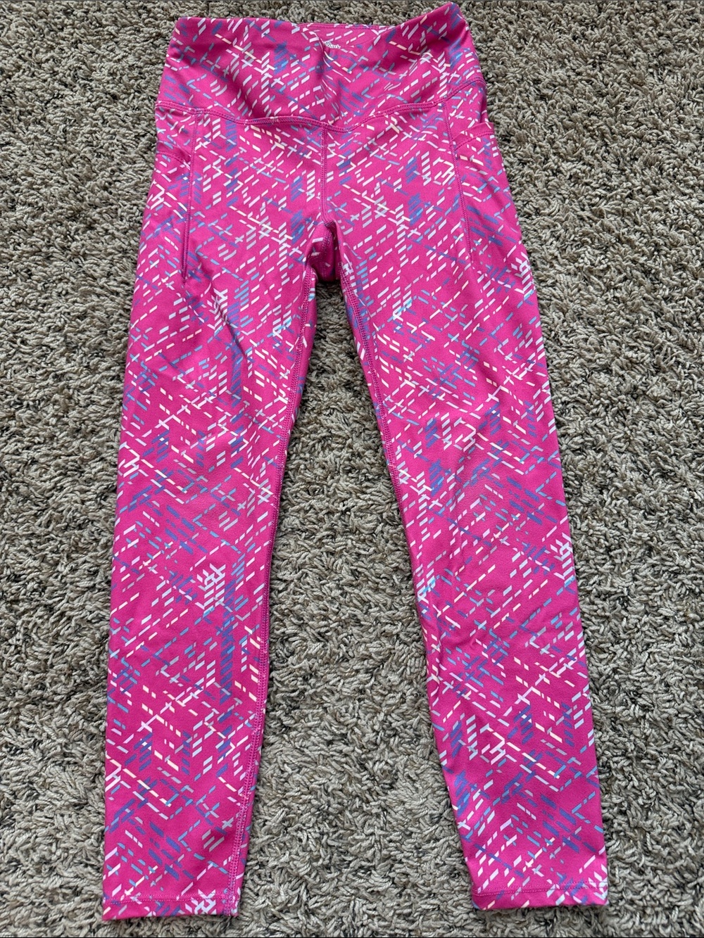 Girls' Pink Geometric Print Performance Leggings